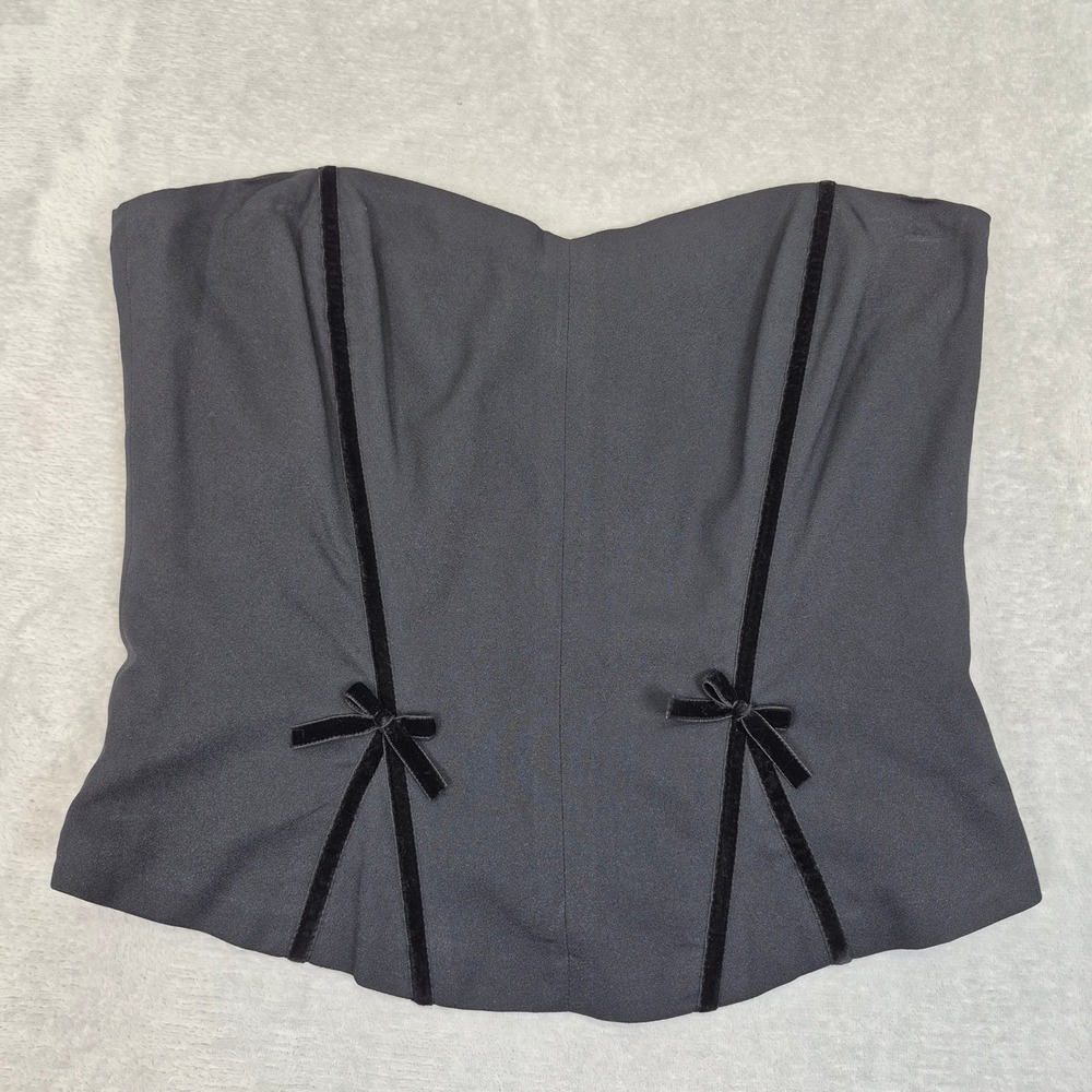 Vintage Y2K The Limited Black Strapless Corset Top Velvet Bow 12 L /XL NWT Goth